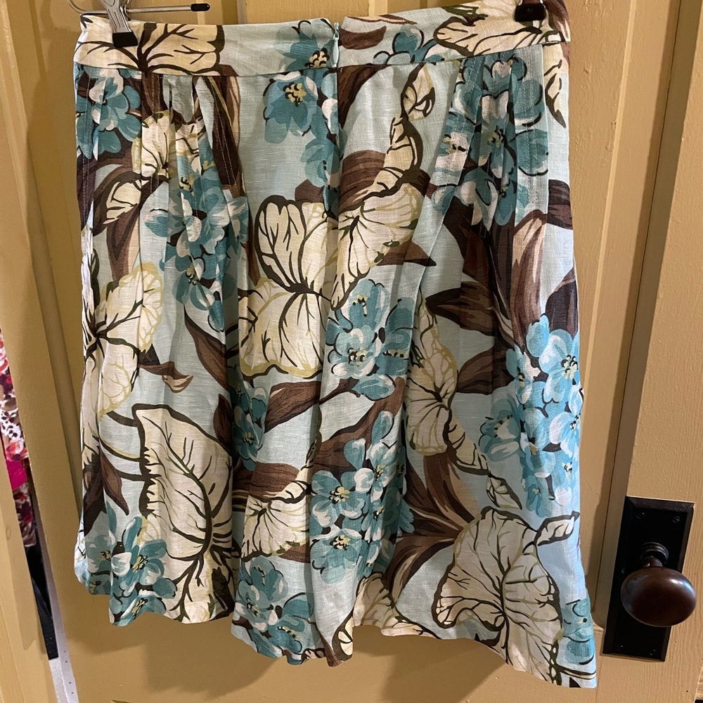 LOFT Floral A-Line Skirt in Blue and Brown